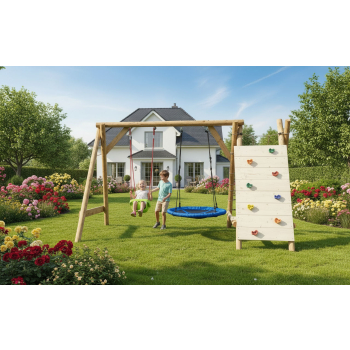 DREWNIANY PLAC ZABAW DO OGRODU MAGGIORE 2xHUŚTAWKA SUROWY SUPER-PLACE NEW!