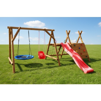 DREWNIANY PLAC ZABAW DO OGRODU MEGA ZJEŻDŻALNIA 2 SIEDZISKA DREWNO SUROWE