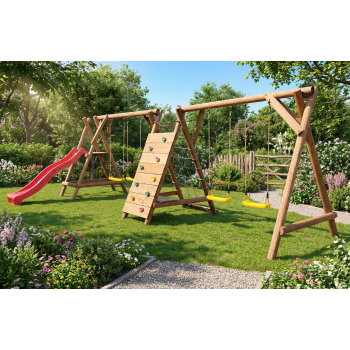 DREWNIANY PLAC ZABAW DO OGRODU MEGA JUMBO NOWOŚĆ 4 HUŚTAWKI IMPREGNOWANY!
