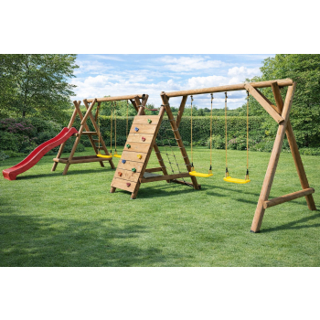 DREWNIANY PLAC ZABAW DO OGRODU MEGA JUMBO NOWOŚĆ 4 HUŚTAWKI IMPREGNOWANY!