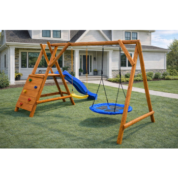 DREWNIANY PLAC ZABAW DLA DZIECI DO OGRODU UO 1X HUŚTAWKA 1X GNIAZDO SUROWY