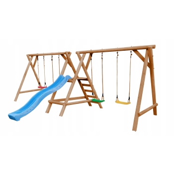 DREWNIANY PLAC ZABAW DO OGRODU MINI JUMBO 4 HUŚTAWKI SUROWY