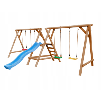 DREWNIANY PLAC ZABAW DO OGRODU MINI JUMBO 2HUŚTAWKI 1X KUBEŁEK 1XGNIAZDO