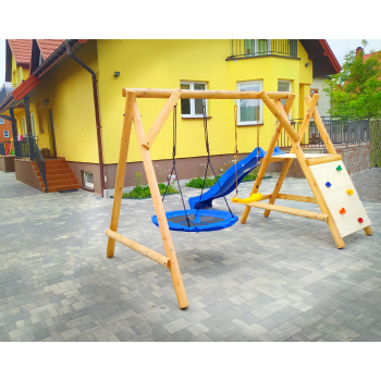 DREWNIANY PLAC ZABAW DO OGRODU MINIJUMBO 4 HUŚTAWKI IMPREGNOWANY