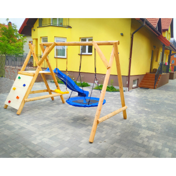 DREWNIANY PLAC ZABAW DO OGRODU MEGA JUMBO NOWOŚĆ 4 HUŚTAWKI DREWNO SUROWE
