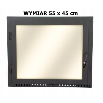 DRZWICZKI Z SZYBĄ DO KOMINKA STALOWE ŻAROODPORNE - WYMIAR 55x45 cm LEWE