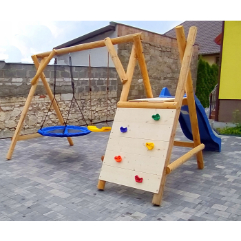 DREWNIANY PLAC ZABAW DO OGRODU WESOŁY PLACDUO DREWNO SUROWE KUBEŁEK+GNIAZDO