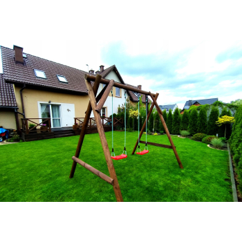 DREWNIANY PLAC ZABAW DO OGRODU JUMBO DUO 2HUŚTAWKI 1XKUBEŁEK 1XGNIAZDO IMPR