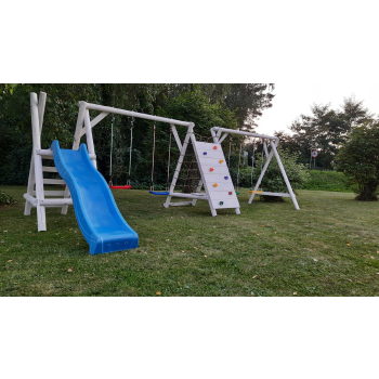 DREWNIANY PLAC ZABAW DO OGRODU JUMBO DUO 2HUŚTAWKI 1XKUBEŁEK 1XGNIAZDO IMPR