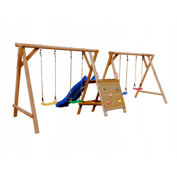 DREWNIANY PLAC ZABAW DO OGRODU JUMBO DUO 2HUŚTAWKI 1XKUBEŁEK 1XGNIAZDO IMPR