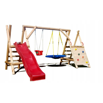 DREWNIANY PLAC ZABAW DO OGRODU WESOŁY PLAC GNIAZDO KUBEŁEK DREWNO SUROWE