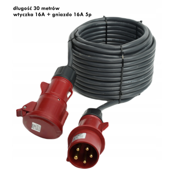 PRZEDŁUŻACZ SIŁOWY KABEL GUMOWY 5x2,5 30metrów PRZEDŁUŻKA 32A Z WTYCZKĄ