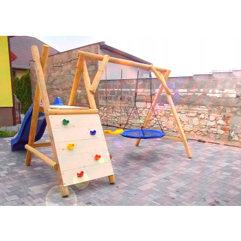 DREWNIANY PLAC ZABAW DO OGRODU WESOŁY PLACJUMBO KUBEŁEK GNIAZDO 2XHUŚTAWKA