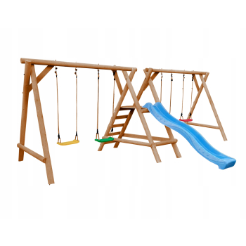 DREWNIANY PLAC ZABAW DO OGRODU MINI JUMBO 2HUŚTAWKI 1X KUBEŁEK 1XGNIAZDO