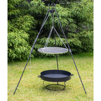 CHROMOWANY RUSZT NA TRÓJNÓG GRILLA OKRĄGŁY WISZĄCY NIERDZEWNY 80CM