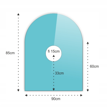 SZKŁO 90x85cm z otworem fi 150mm SZYBA HARTOWANA grubość 6mm POD PIEC