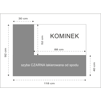 SZYBA HARTOWANA POD PIEC KOMINEK narożny SZKŁO w kształcie litery L czarna